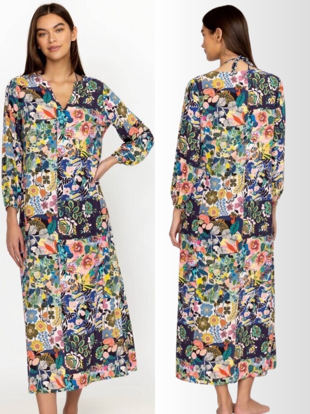 Johnny Was “Layla” Dress Puff Sleeve Patchwork Floral Print Coverup Medium